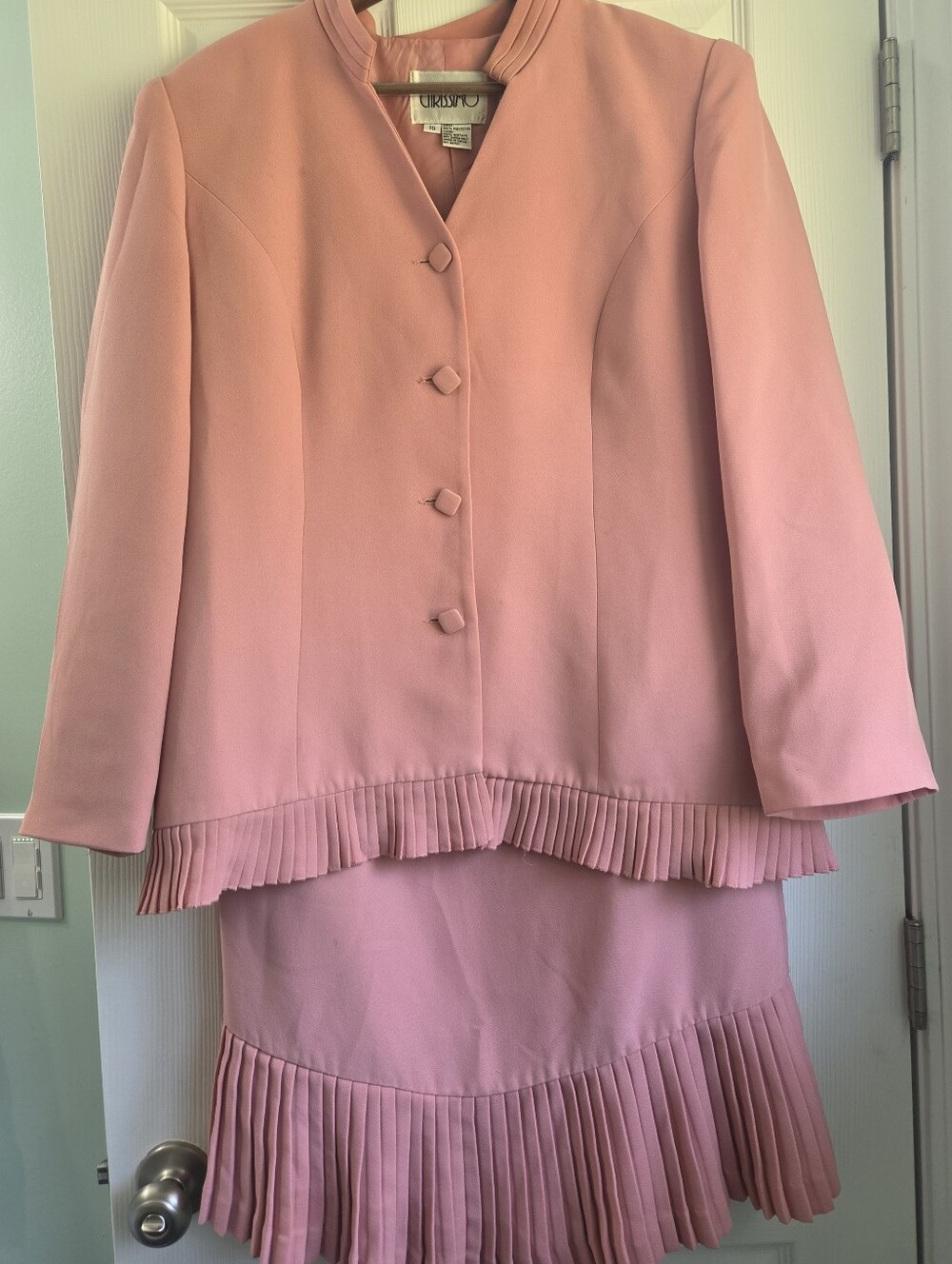 Vintage Carissimo Pink 2 Pc Skirt Suit Set Size 16 Pleated Hem Flaws As Is 80s
